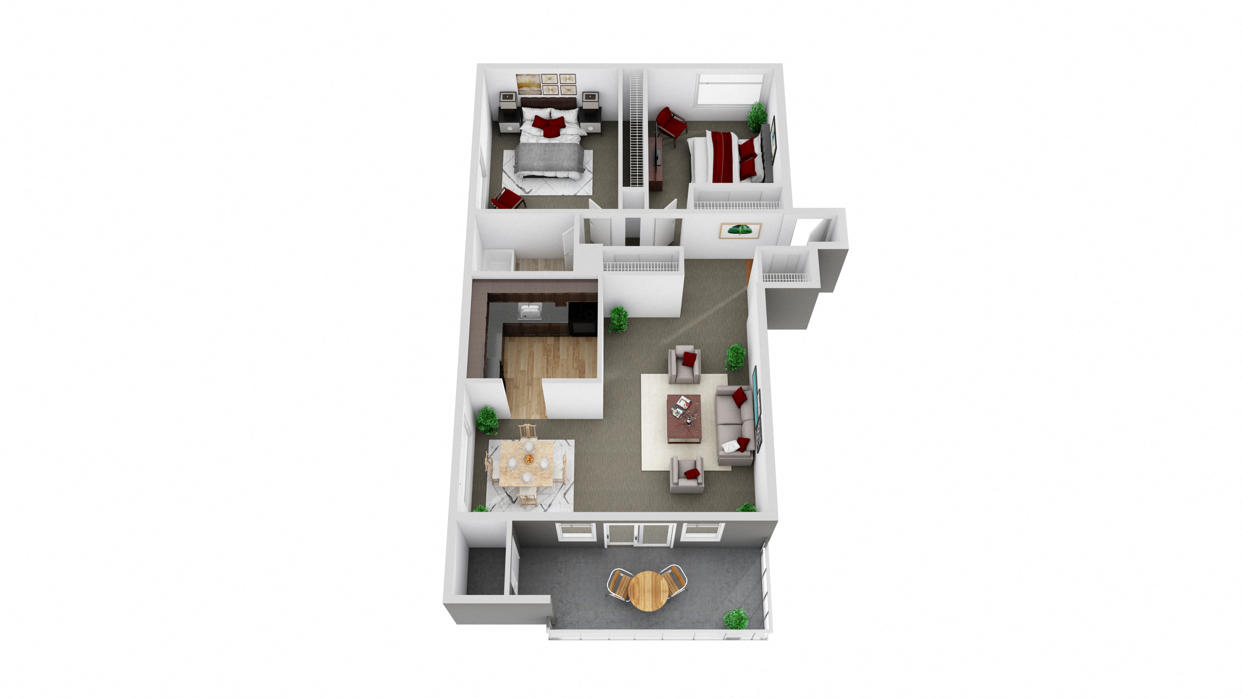 Floor plan for 2 beds, 1 bath, 960 sqft